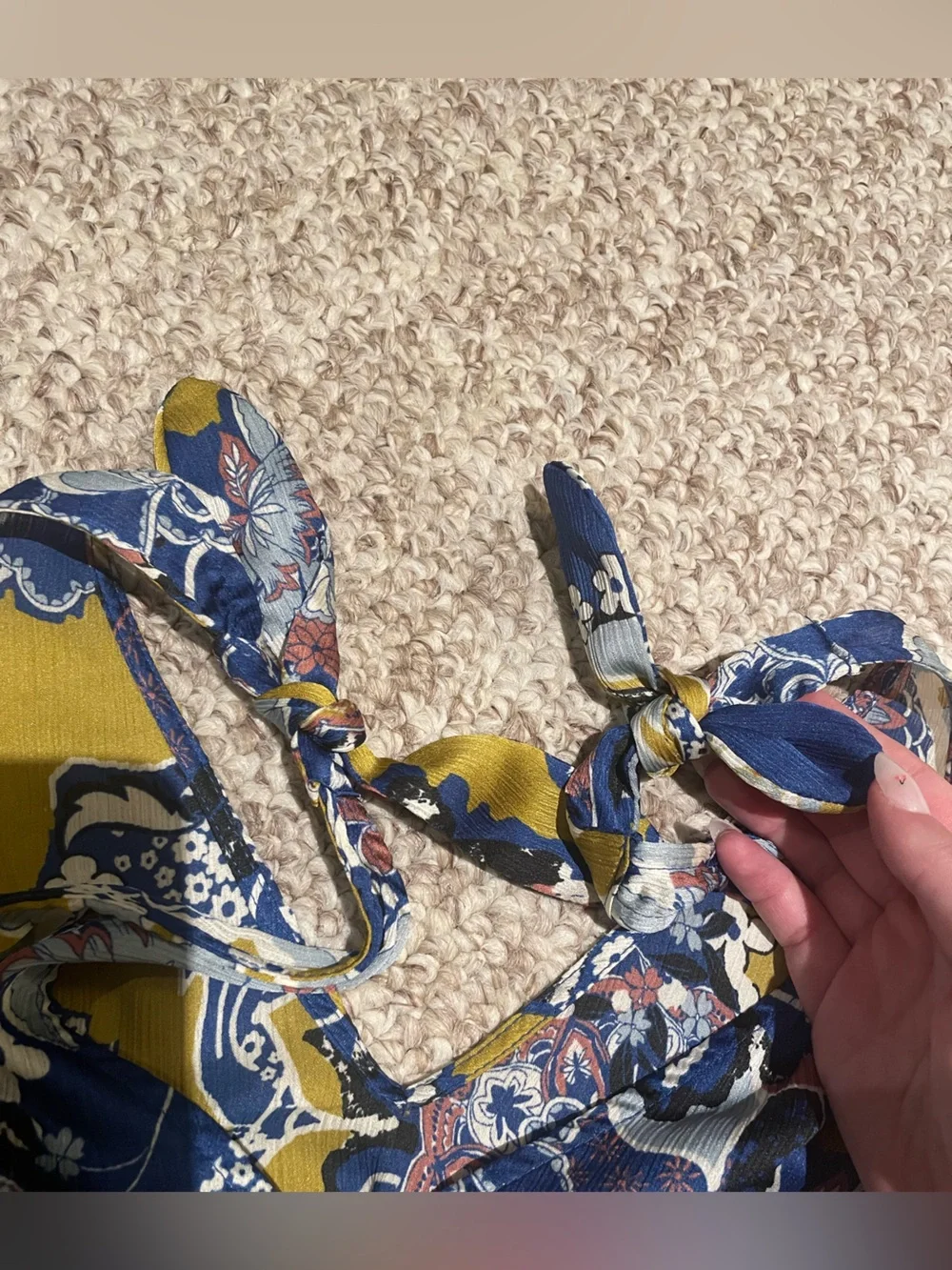 Free People Floral Print Tie-Strap Crop Camisole in Navy & Mustard